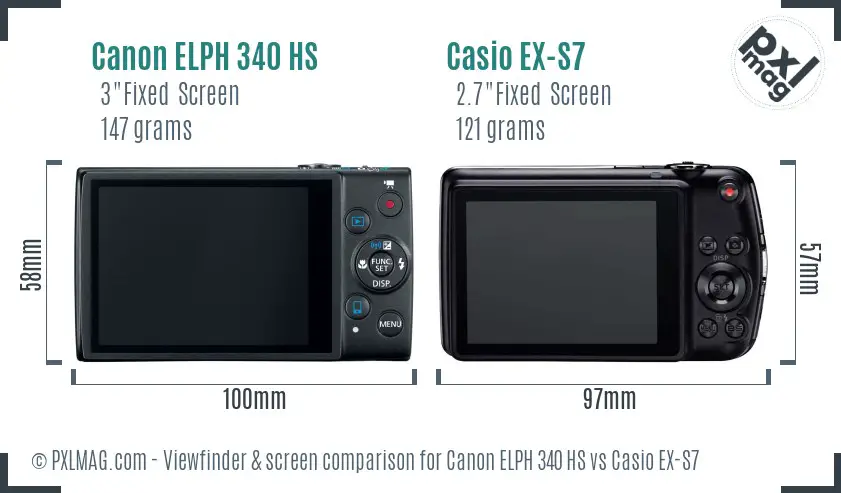 Canon ELPH 340 HS vs Casio EX-S7 Screen and Viewfinder comparison