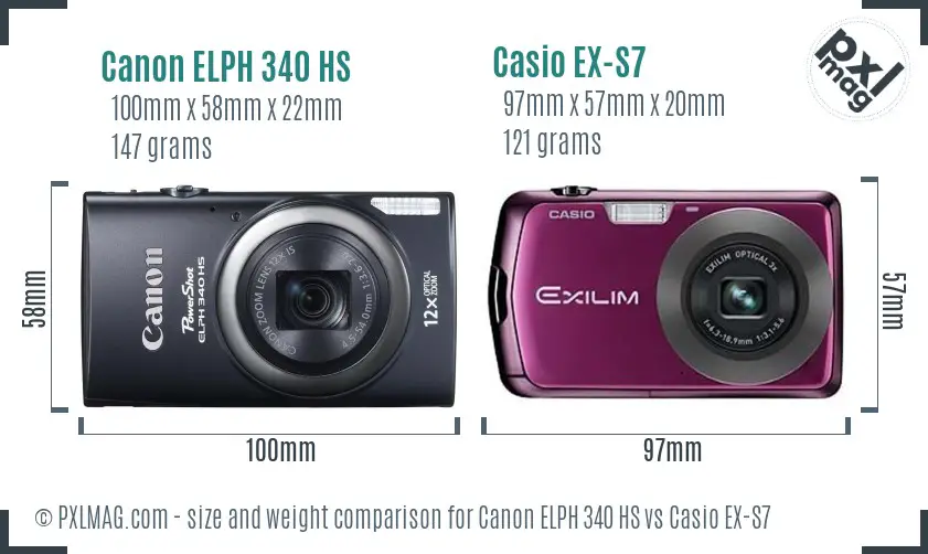 Canon ELPH 340 HS vs Casio EX-S7 size comparison