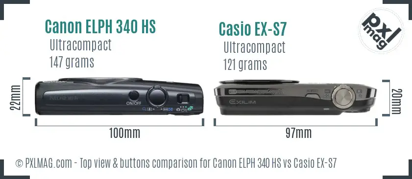 Canon ELPH 340 HS vs Casio EX-S7 top view buttons comparison