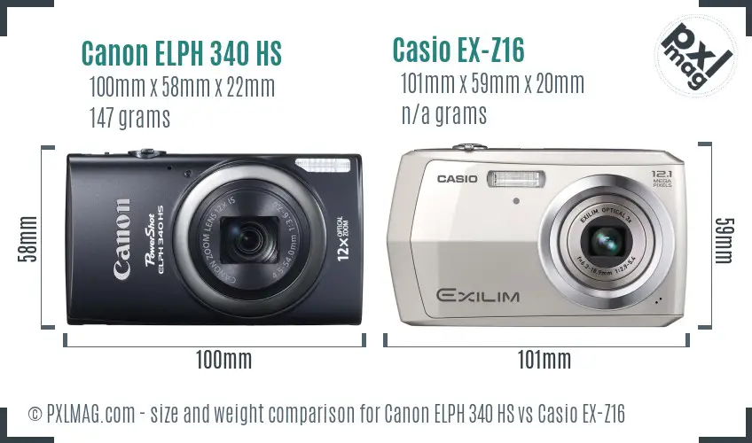 Canon ELPH 340 HS vs Casio EX-Z16 size comparison
