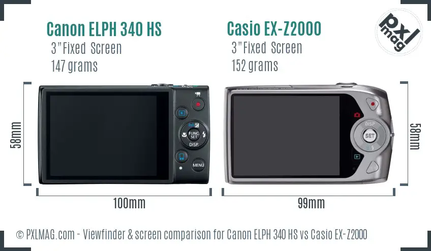 Canon ELPH 340 HS vs Casio EX-Z2000 Screen and Viewfinder comparison