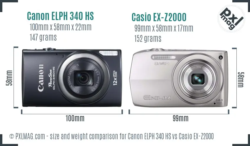 Canon ELPH 340 HS vs Casio EX-Z2000 size comparison