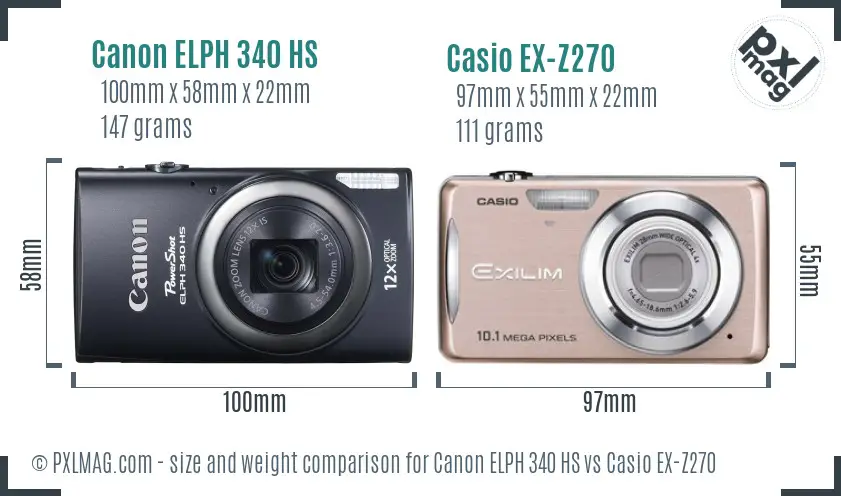 Canon ELPH 340 HS vs Casio EX-Z270 size comparison
