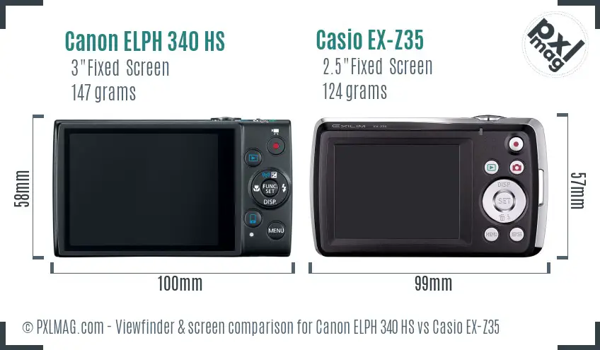 Canon ELPH 340 HS vs Casio EX-Z35 Screen and Viewfinder comparison
