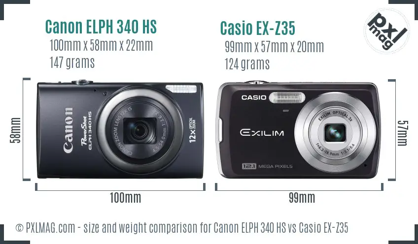Canon ELPH 340 HS vs Casio EX-Z35 size comparison