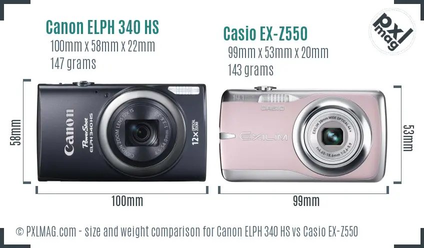 Canon ELPH 340 HS vs Casio EX-Z550 size comparison