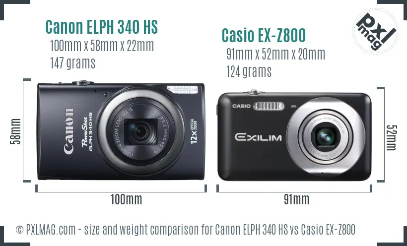 Canon ELPH 340 HS vs Casio EX-Z800 size comparison