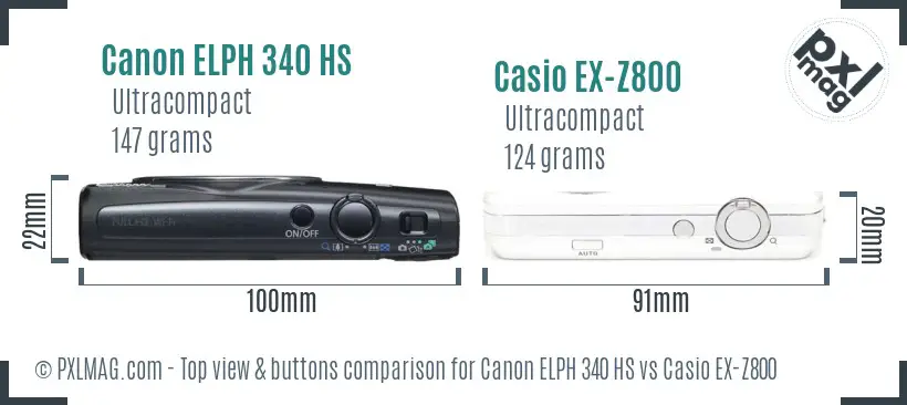 Canon ELPH 340 HS vs Casio EX-Z800 top view buttons comparison