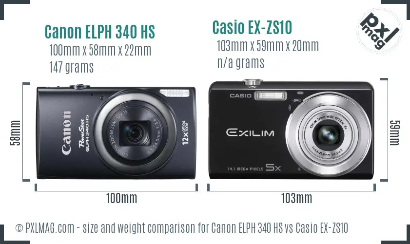 Canon ELPH 340 HS vs Casio EX-ZS10 size comparison Canon ELPH 340 HS vs Casio EX-ZS10 size comparison