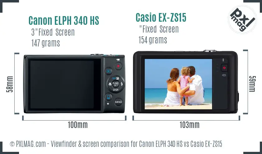 Canon ELPH 340 HS vs Casio EX-ZS15 Screen and Viewfinder comparison