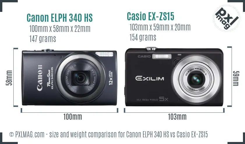 Canon ELPH 340 HS vs Casio EX-ZS15 size comparison