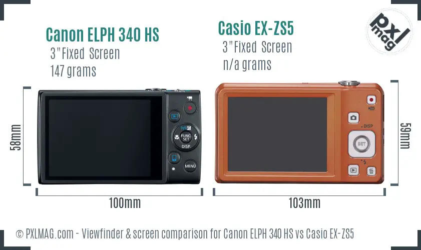 Canon ELPH 340 HS vs Casio EX-ZS5 Screen and Viewfinder comparison Canon ELPH 340 HS vs Casio EX-ZS5 Screen and Viewfinder comparison