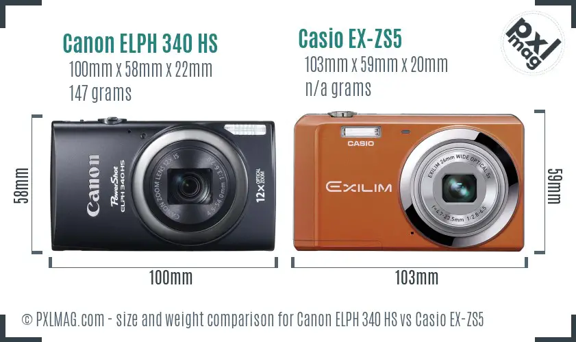 Canon ELPH 340 HS vs Casio EX-ZS5 size comparison Canon ELPH 340 HS vs Casio EX-ZS5 size comparison