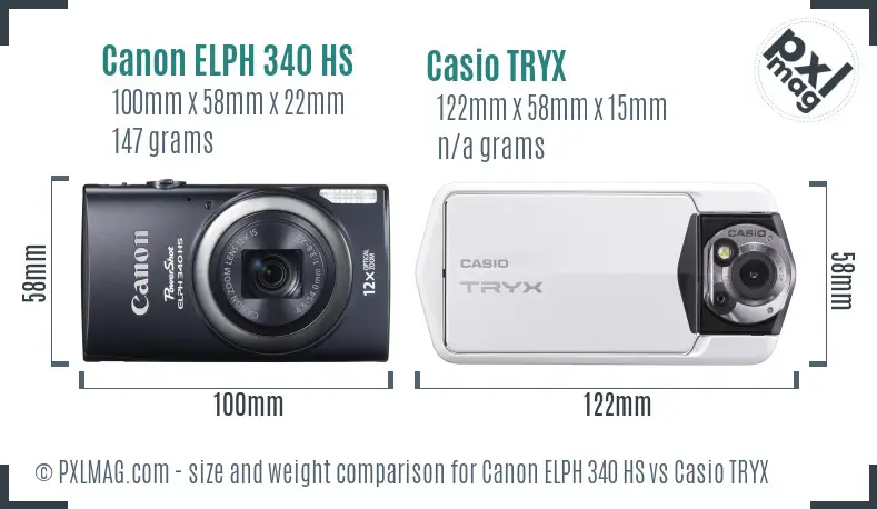 Canon ELPH 340 HS vs Casio TRYX size comparison