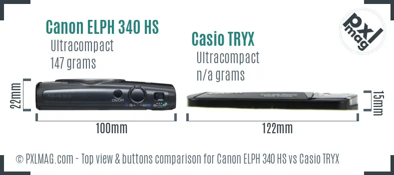 Canon ELPH 340 HS vs Casio TRYX top view buttons comparison