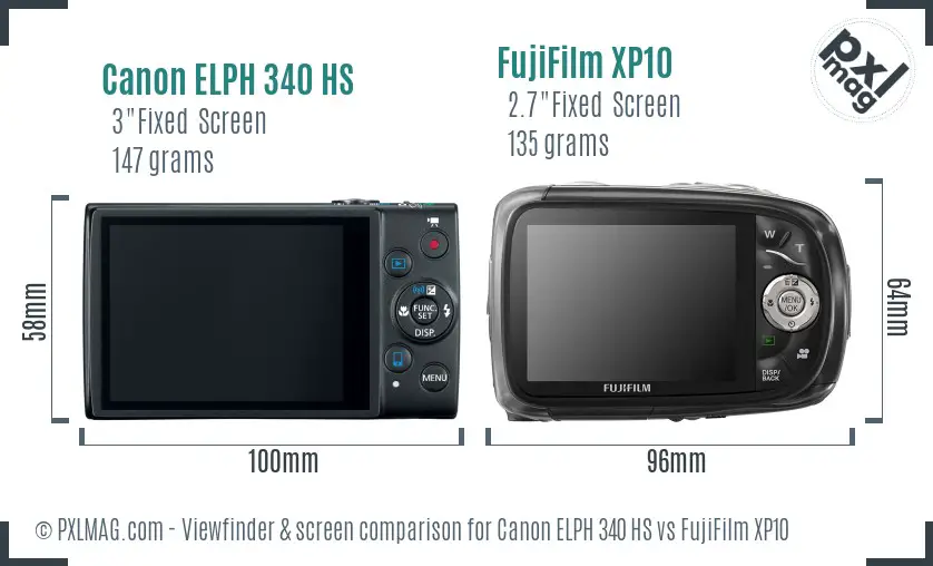Canon ELPH 340 HS vs FujiFilm XP10 Screen and Viewfinder comparison