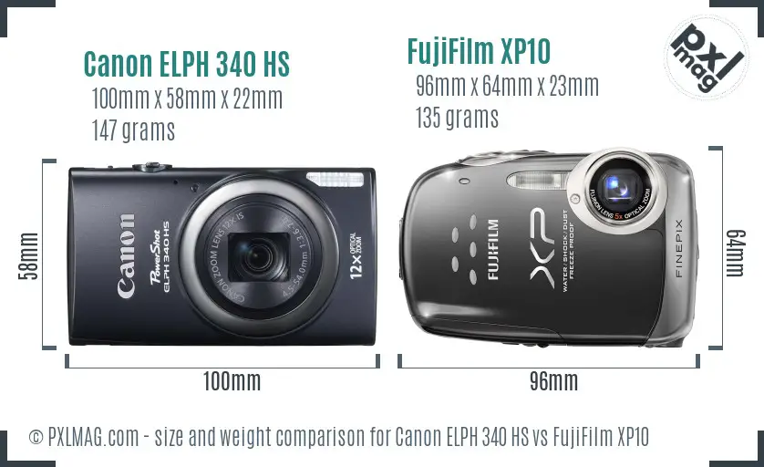 Canon ELPH 340 HS vs FujiFilm XP10 size comparison