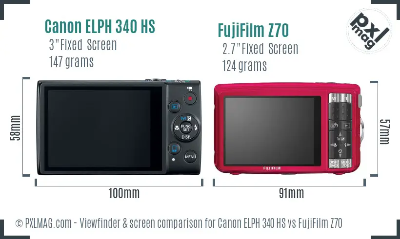 Canon ELPH 340 HS vs FujiFilm Z70 Screen and Viewfinder comparison