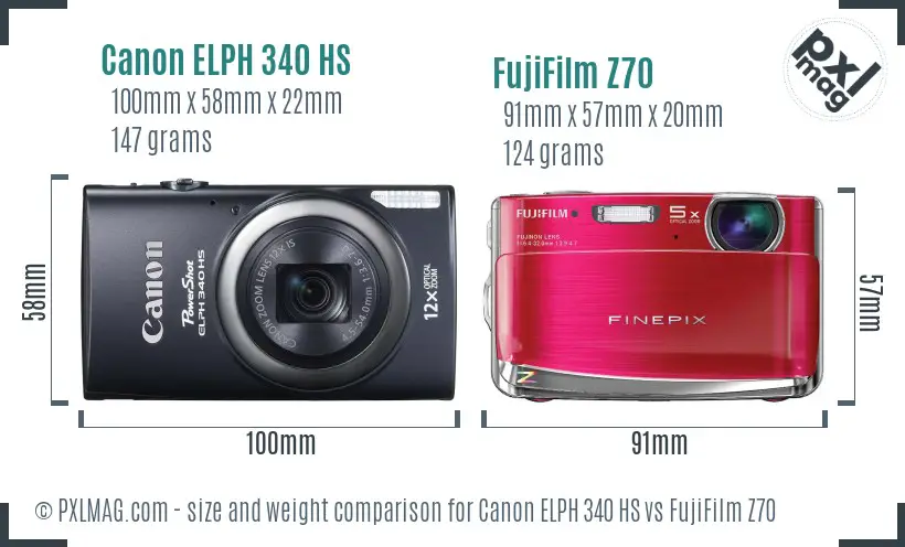 Canon ELPH 340 HS vs FujiFilm Z70 size comparison
