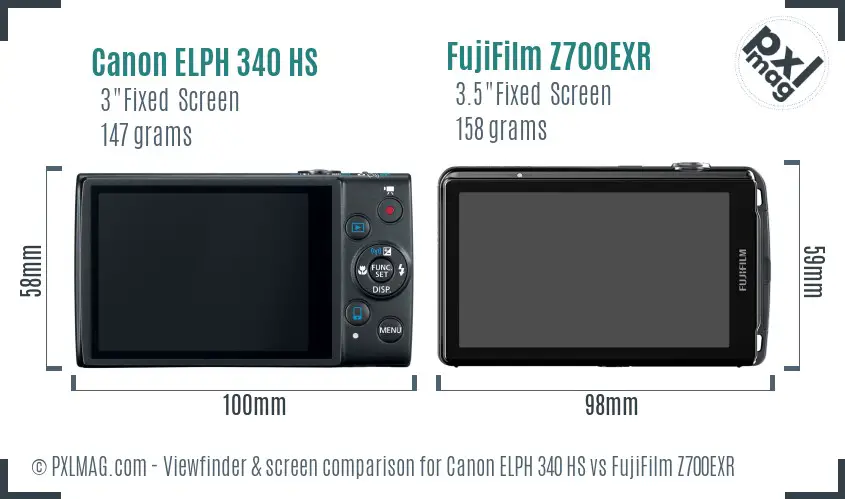 Canon ELPH 340 HS vs FujiFilm Z700EXR Screen and Viewfinder comparison