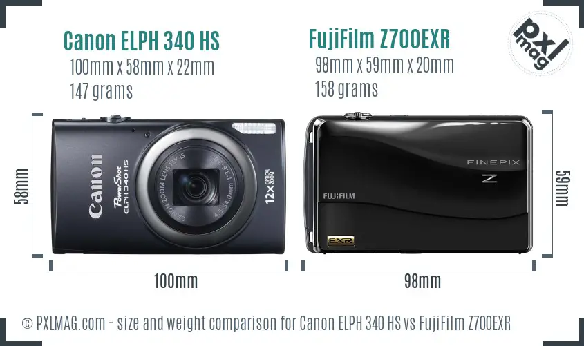 Canon ELPH 340 HS vs FujiFilm Z700EXR size comparison