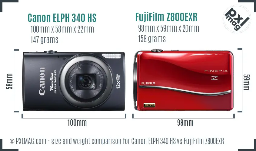 Canon ELPH 340 HS vs FujiFilm Z800EXR size comparison