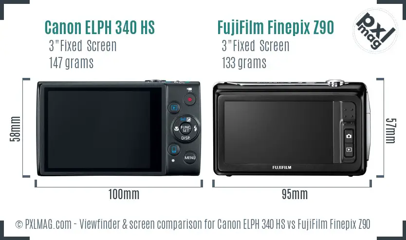 Canon ELPH 340 HS vs FujiFilm Finepix Z90 Screen and Viewfinder comparison