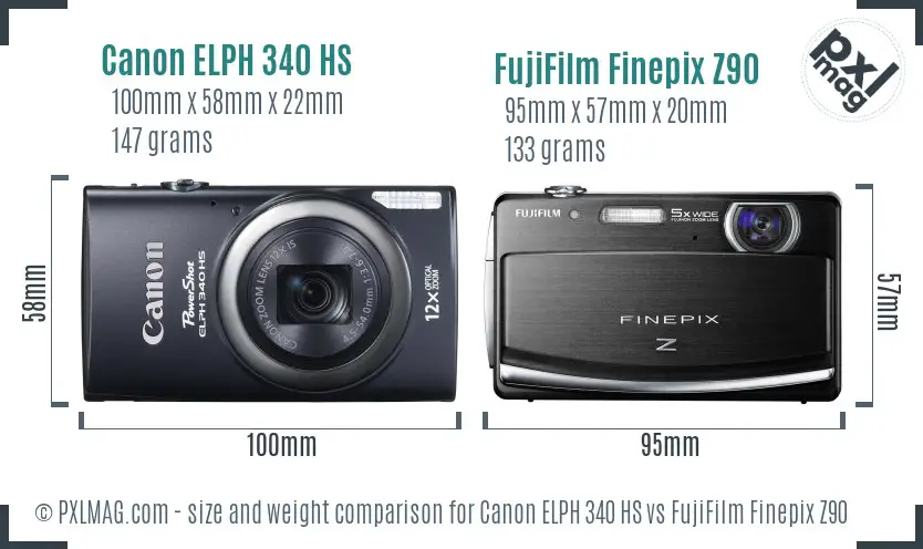 Canon ELPH 340 HS vs FujiFilm Finepix Z90 size comparison
