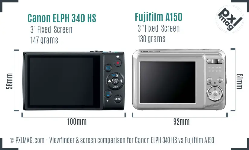 Canon ELPH 340 HS vs Fujifilm A150 Screen and Viewfinder comparison
