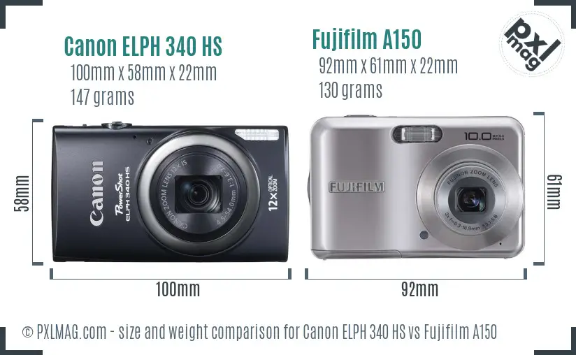 Canon ELPH 340 HS vs Fujifilm A150 size comparison