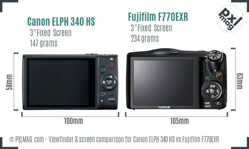 Canon ELPH 340 HS vs Fujifilm F770EXR Screen and Viewfinder comparison