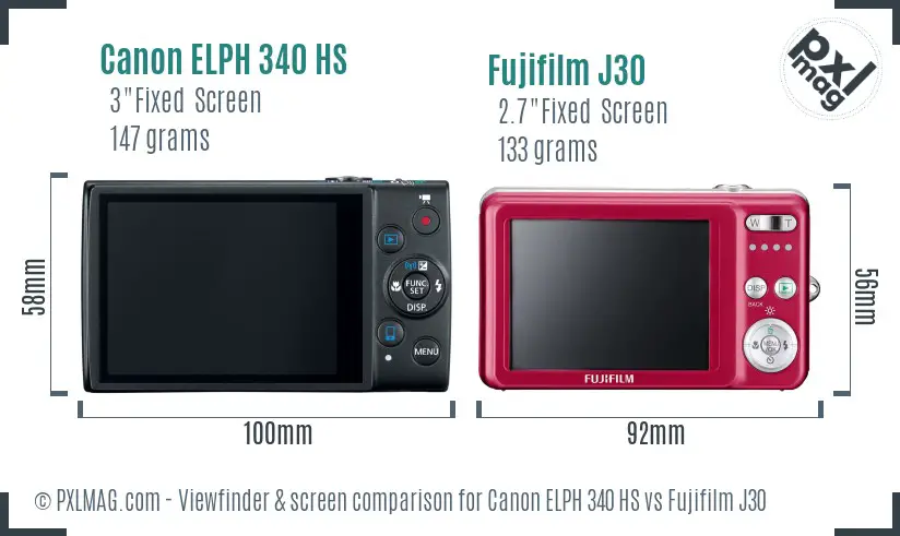 Canon ELPH 340 HS vs Fujifilm J30 Screen and Viewfinder comparison