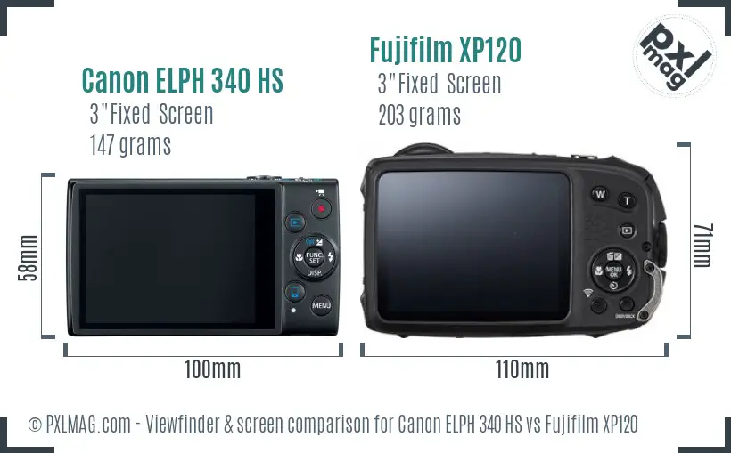 Canon ELPH 340 HS vs Fujifilm XP120 Screen and Viewfinder comparison