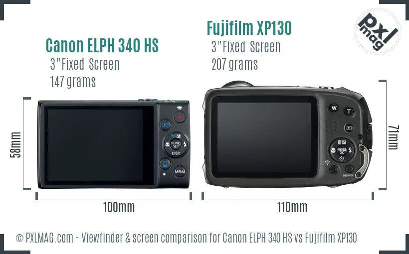 Canon ELPH 340 HS vs Fujifilm XP130 Screen and Viewfinder comparison