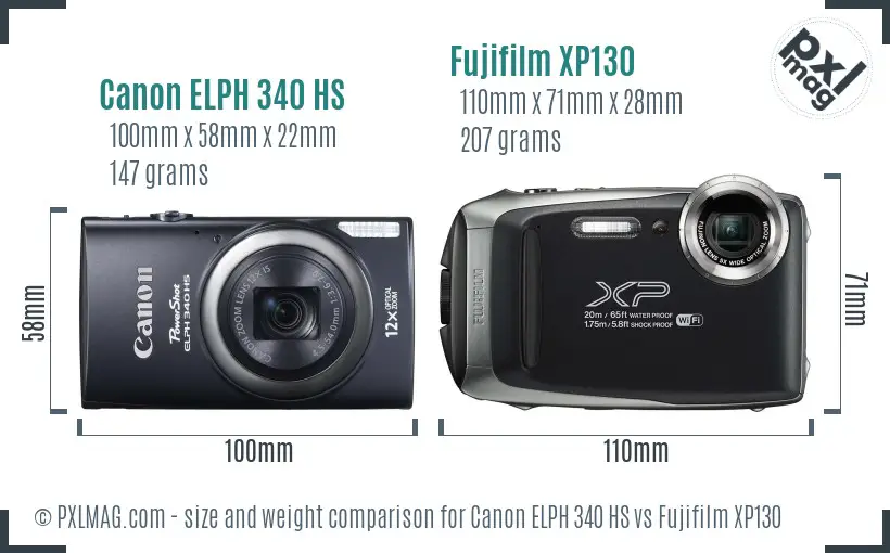 Canon ELPH 340 HS vs Fujifilm XP130 size comparison
