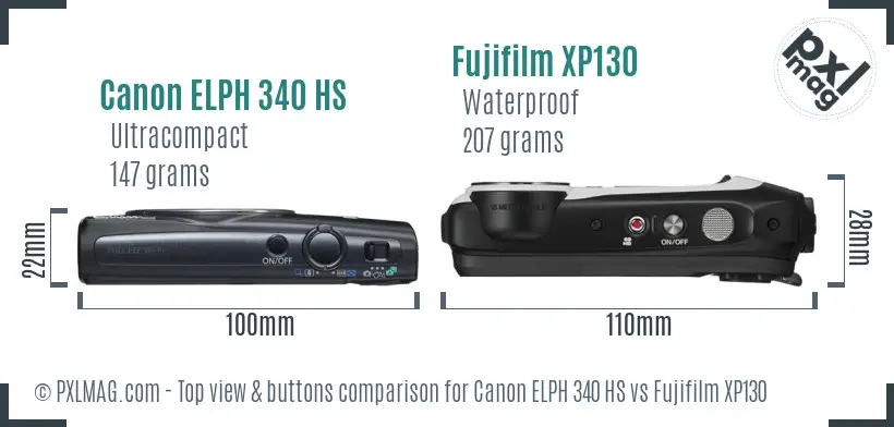 Canon ELPH 340 HS vs Fujifilm XP130 top view buttons comparison