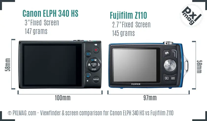 Canon ELPH 340 HS vs Fujifilm Z110 Screen and Viewfinder comparison