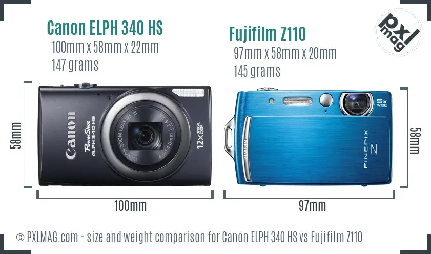 Canon ELPH 340 HS vs Fujifilm Z110 size comparison