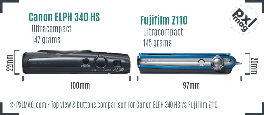 Canon ELPH 340 HS vs Fujifilm Z110 top view buttons comparison