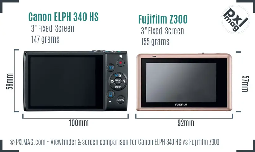 Canon ELPH 340 HS vs Fujifilm Z300 Screen and Viewfinder comparison