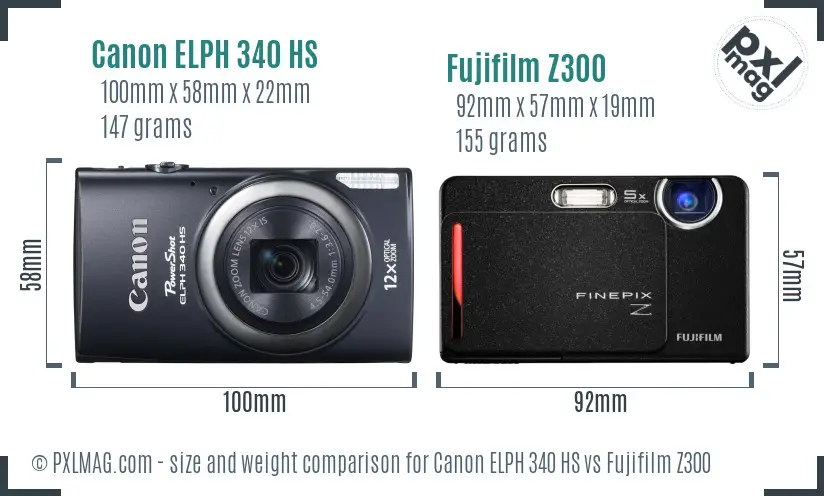 Canon ELPH 340 HS vs Fujifilm Z300 size comparison