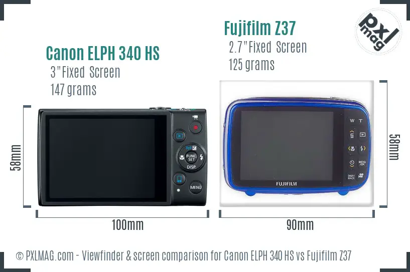 Canon ELPH 340 HS vs Fujifilm Z37 Screen and Viewfinder comparison
