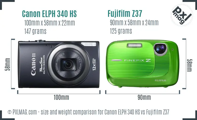Canon ELPH 340 HS vs Fujifilm Z37 size comparison