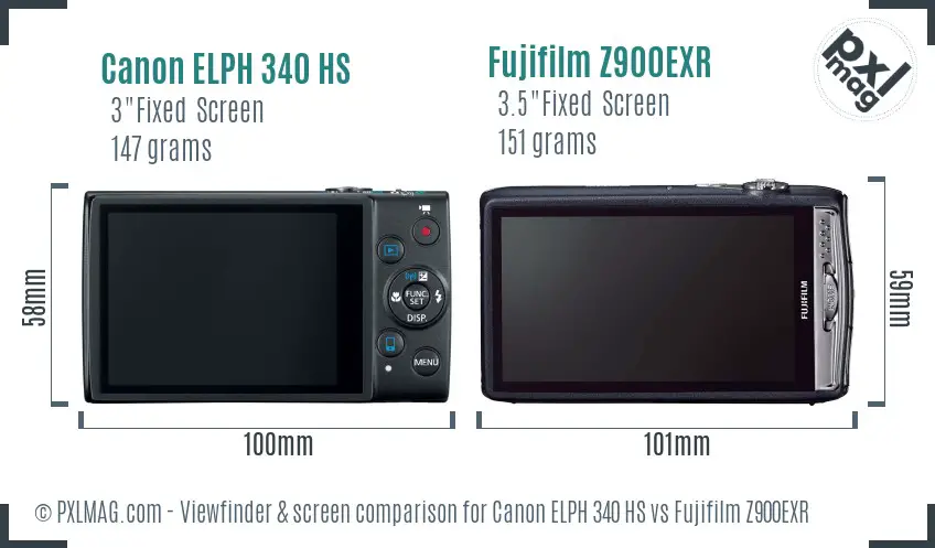 Canon ELPH 340 HS vs Fujifilm Z900EXR Screen and Viewfinder comparison