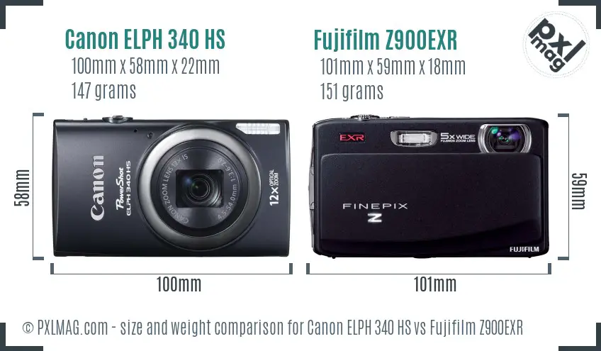 Canon ELPH 340 HS vs Fujifilm Z900EXR size comparison