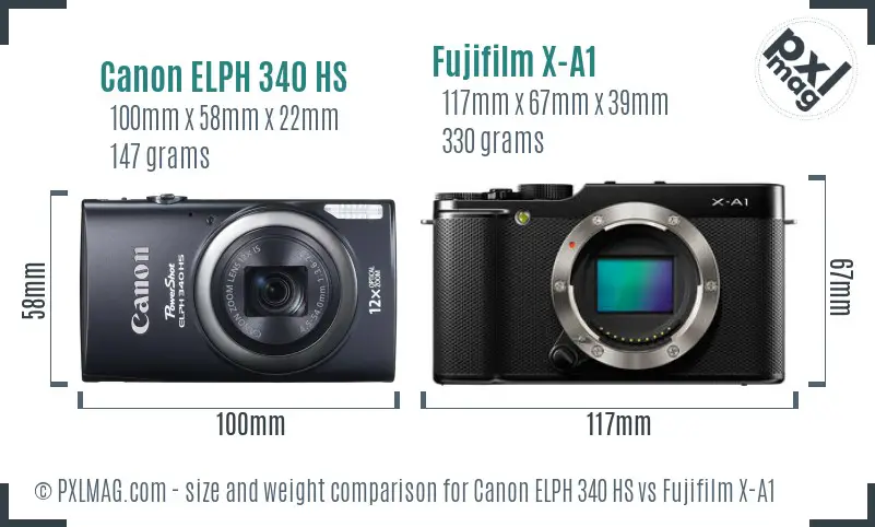 Canon ELPH 340 HS vs Fujifilm X-A1 size comparison Canon ELPH 340 HS vs Fujifilm X-A1 size comparison