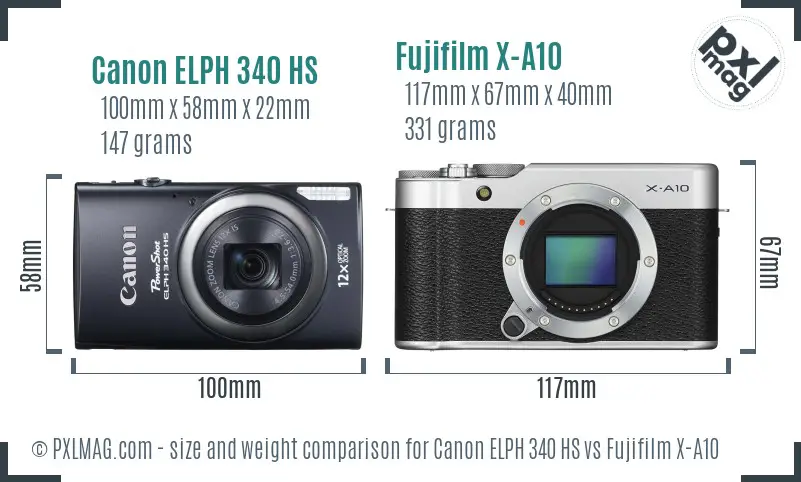 Canon ELPH 340 HS vs Fujifilm X-A10 size comparison Canon ELPH 340 HS vs Fujifilm X-A10 size comparison