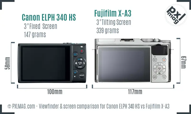 Canon ELPH 340 HS vs Fujifilm X-A3 Screen and Viewfinder comparison
