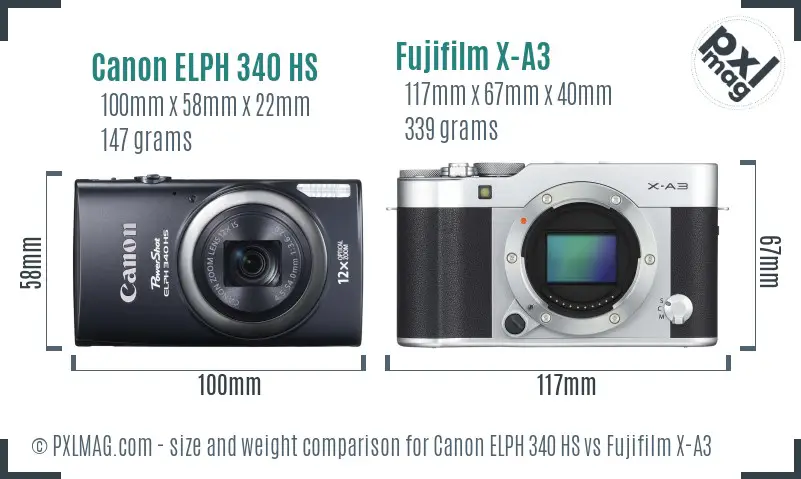 Canon ELPH 340 HS vs Fujifilm X-A3 size comparison