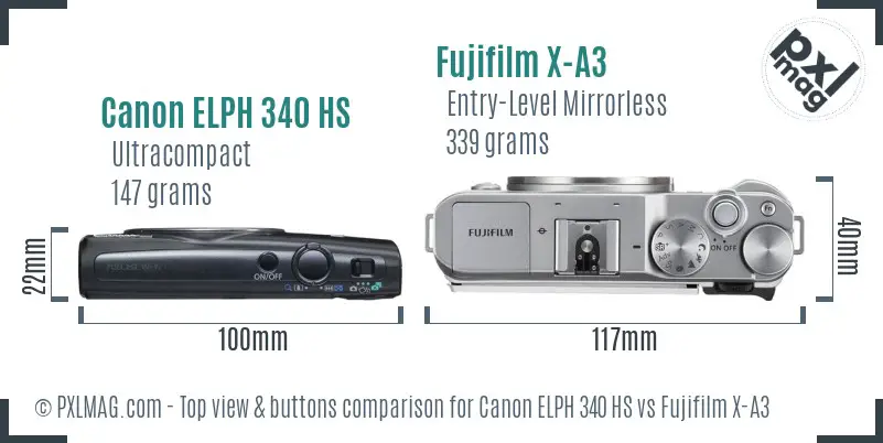Canon ELPH 340 HS vs Fujifilm X-A3 top view buttons comparison
